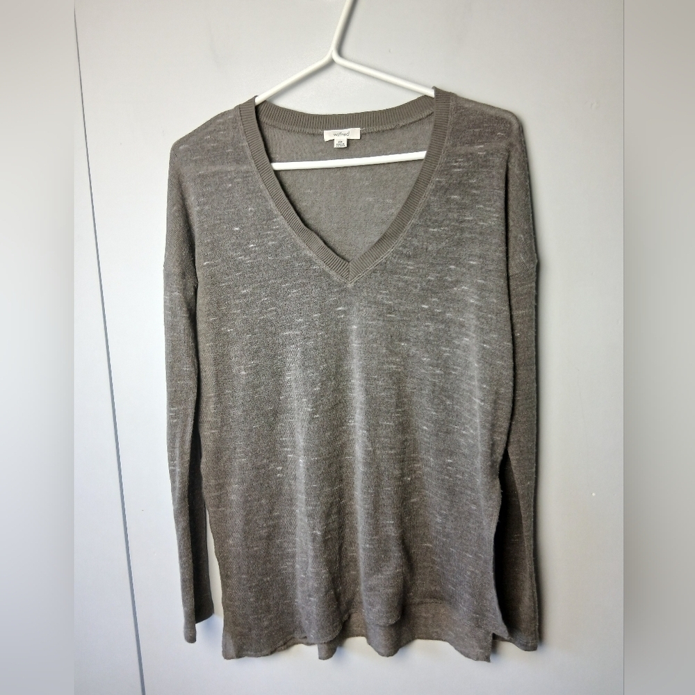 WILFRED ARITZIA See-through Women Long Sleeve Shirt V-Neck Brown XXS